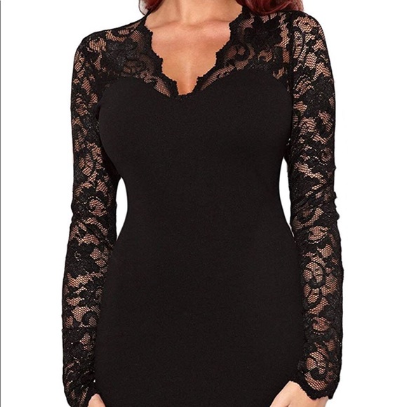 Miusol Dresses & Skirts - Miusol Little Black Dress With Lace Sleeves 2XL